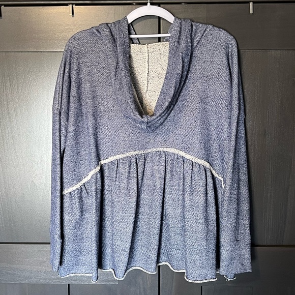 Dainty Hooligan Blue Babydoll Peplum Top with Hood and Drawstrings (Size Small) - Picture 3 of 5